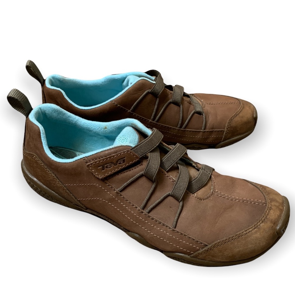 Teva slip on brown ribbon lace aqua interior shoe sneaker